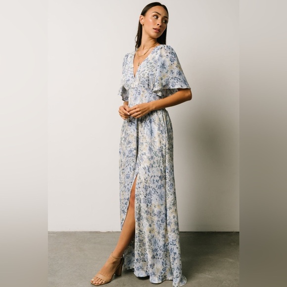 Baltic Born Verona Smocked Maxi Dress White and Blue Floral sz M - Picture 2 of 11